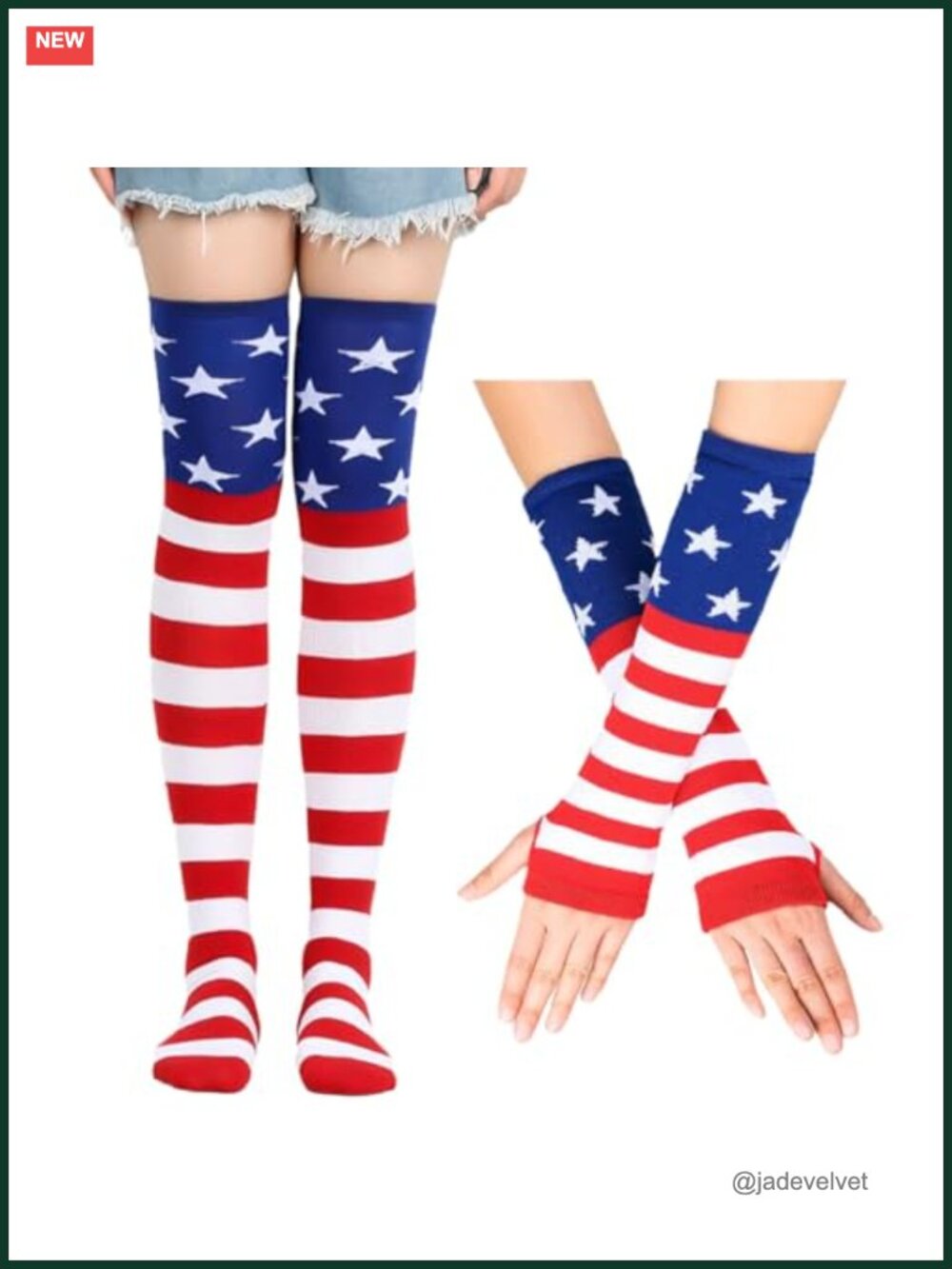 American Flag Knee High Socks & Fingerless Gloves Set Patriotic